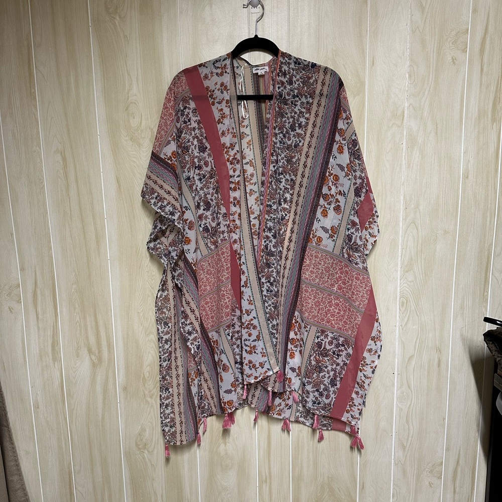 Floral and Striped Kimono